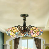 Antique Bronze Stained Glass Pendant Lighting: Leaf/Peacock Tail/Flower Tiffany Style 3/5 Lights 5 /