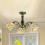 Antique Bronze Stained Glass Pendant Lighting: Leaf/Peacock Tail/Flower Tiffany Style 3/5 Lights 3 /
