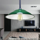 Enamel Green Saucer Ceiling Fixture - Industrial Farmhouse Pendant Light 11/12 Diameter