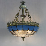Adjustable Mediterranean Bowl Drop Pendant With Stained Glass Accents - White/Clear Clear