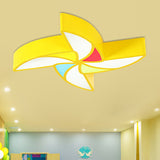 Modern Led Flush Mount Ceiling Light For Childs Bedroom - Toy Windmill Design
