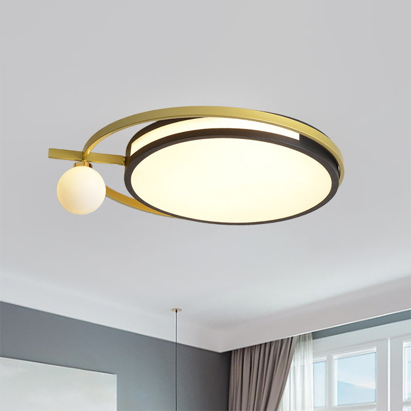 Led Round Flush Light With Nordic Acrylic Globe Shade In Black/Grey