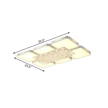 Modern White Led Ceiling Light With Crystal Ball - 23.5/35.5 W