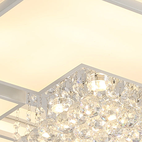 Modern White Led Ceiling Light With Crystal Ball - 23.5/35.5 W