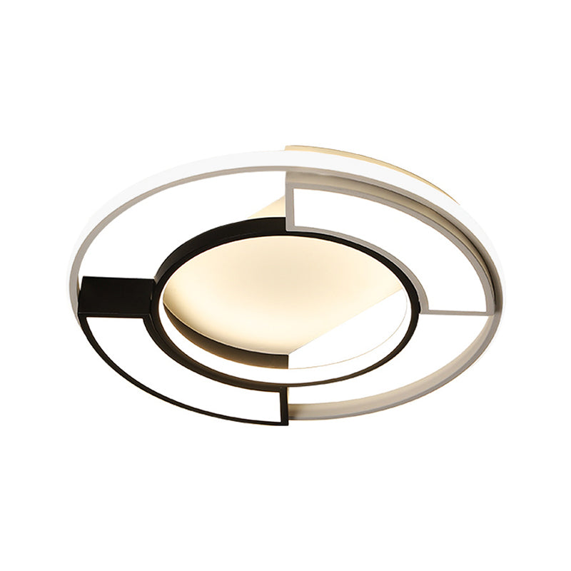 Modernism Ring Flushmount Light With Frosted Diffuser - Metallic Black And White Led Ceiling 16/19.5