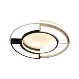 Modernism Ring Flushmount Light With Frosted Diffuser - Metallic Black And White Led Ceiling 16/19.5