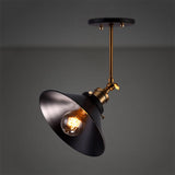 Vintage Black Metallic Semi-Flush Ceiling Light With Conical Bulb For Dining Room