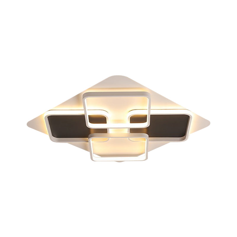 Contemporary Metal Led Multi Square Flush Mount Light In Black/White Warm/White Sizes: 18/24.5/34.5
