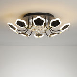 Semi-Mount Petal-Shaped Acrylic Led Ceiling Lamp With Crystal Draping - Black/White 23/27 Width