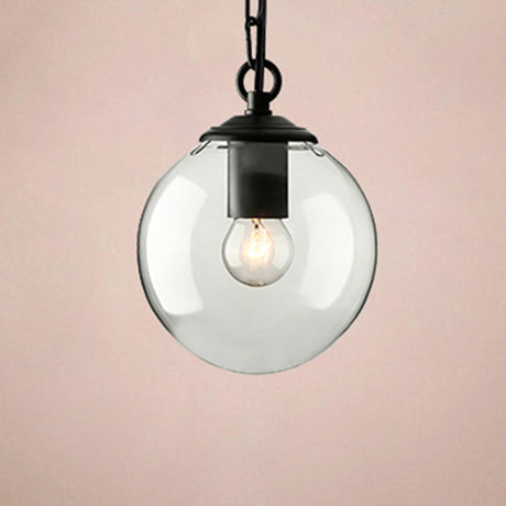 Farmhouse Clear Glass Single-Bulb Pendant Ceiling Light - Black Globe Design Dining Room Hanging