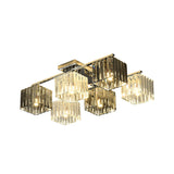 Modern Crystal Cube Flush Ceiling Lamp | Polished Chrome 4/6/9 Lights