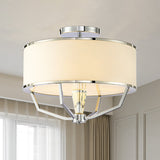 Modern Drum Flush Mount Ceiling Light 4/5 Lights Metal Ring With White Fabric Shade 19.5/23.5 W