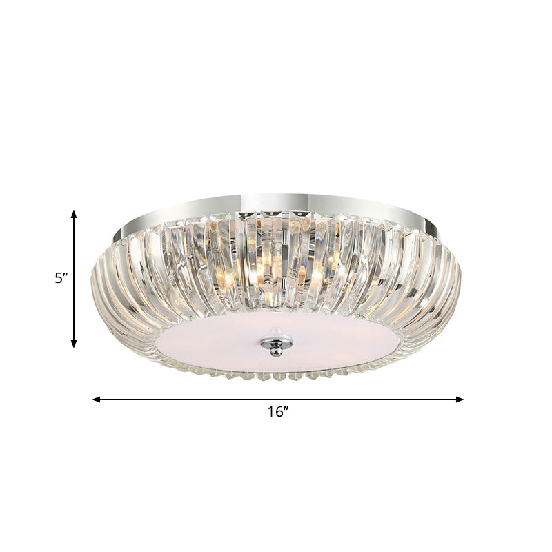 Modern Round Flush Mount Light With Clear Crystal Shade - 3/4 Lights Chrome Ceiling Flushmount