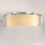 Modern Opal Glass Flush Mount Ceiling Light With Clear Crystal Accents - 8 Lights Drum Fixture