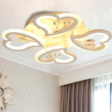 White Heart Shape Led Acrylic Ceiling Lamp - Modern Semi Flush Light With Crystal Accent