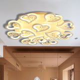 White Heart Shape Led Acrylic Ceiling Lamp - Modern Semi Flush Light With Crystal Accent