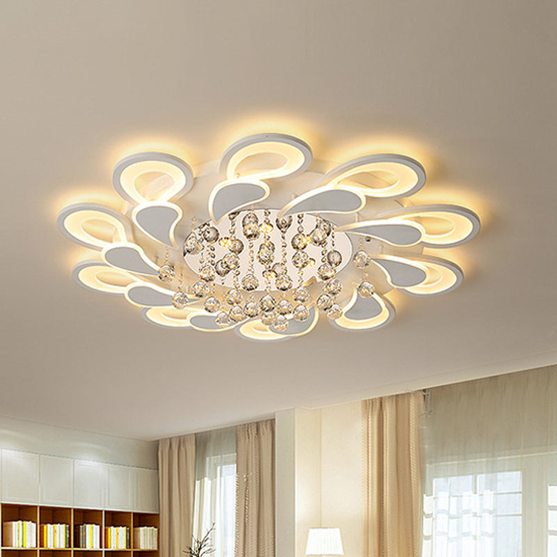 White Windmill Flush Lamp Led Acrylic Ceiling Fixture With Crystal Drop - 27/31.5 Modernist Design