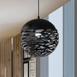 Contemporary Metallic Hollow Globe Pendant Light For Dining Tables - 1-Light Black / 8