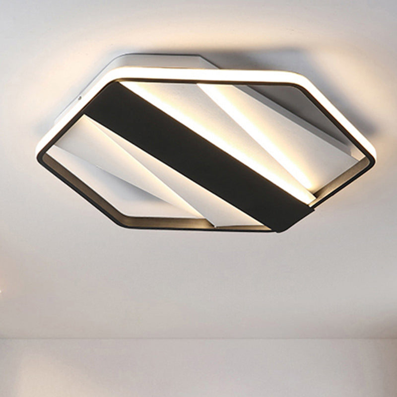 Modern Black Acrylic Led Flush Ceiling Light For Hotels - Rectangle And Hexagon Design / 18 Warm