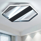 Modern Black Acrylic Led Flush Ceiling Light For Hotels - Rectangle And Hexagon Design / 18 White