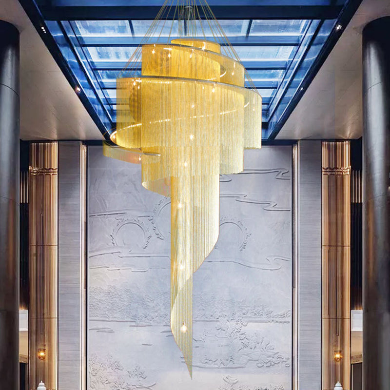 Sleek Spiral Tassel Chandelier - Modern Metal 4-Light Ceiling Light For Hall