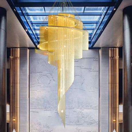 Sleek Spiral Tassel Chandelier - Modern Metal 4-Light Ceiling Light For Hall