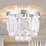 Crystal Mini Flush 2-Light Ceiling Fixture - Simple Design For Corridors Clear/Smoke Gray/Cognac