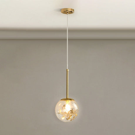 Modern Gold Spherical Glass Pendant Ceiling Light For Bedroom / 5.5 Flower