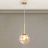 Modern Gold Spherical Glass Pendant Ceiling Light For Bedroom / 6 Flower