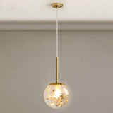 Modern Gold Spherical Glass Pendant Ceiling Light For Bedroom / 8 Flower