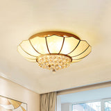 Contemporary 4/6-Light White Flared Ceiling Flush Mount With Ribbed Glass And Crystal Finial