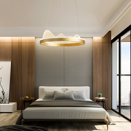 Modern Round Hanging Chandelier With Metal Suspension And Lace Decoration - Ideal For Living Room