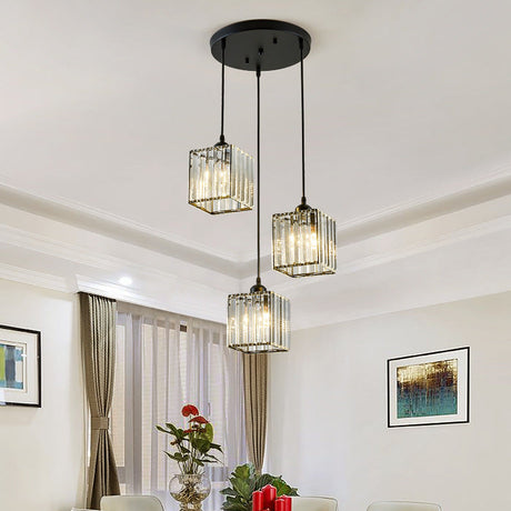 Crystal Black Cylinder Pendant Light - Modern Suspension Fixture