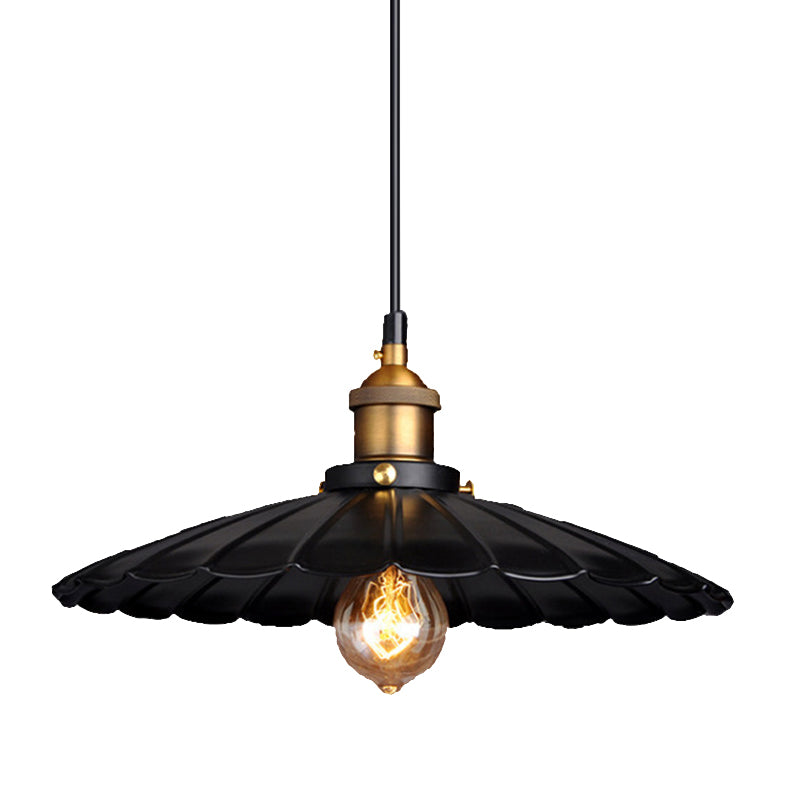 Farm Style Black Scalloped Metal Pendant Light Kit For Coffee Shops / 16