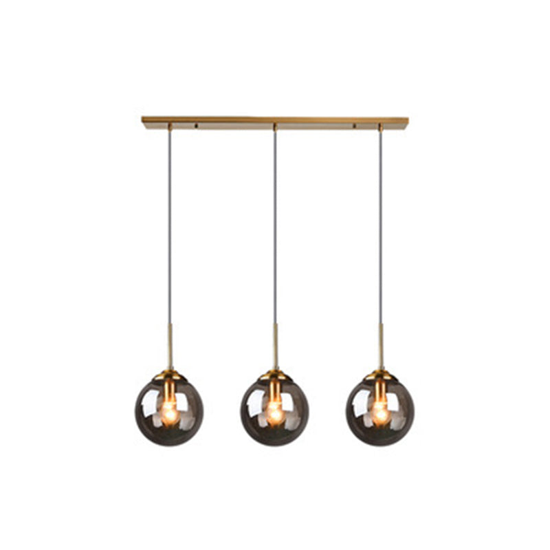 Modern Minimalist Glass Sphere Pendant Light Fixture For Indoor Ceiling Smoke Gray / Linear