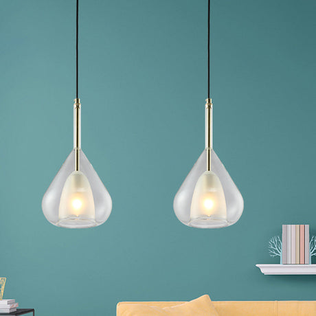 Modern Double Glass Teardrop Pendant Lighting - 1 Light Hanging For Living Room