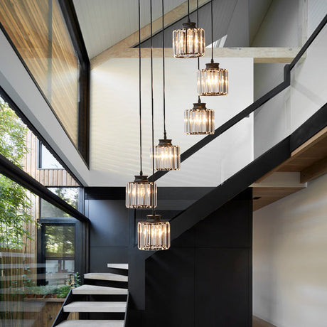 Modern Prismatic Crystal Pendant Light | Multi-Hang Ceiling Fixture For Stairways
