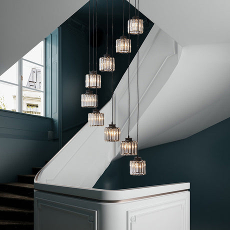 Modern Prismatic Crystal Pendant Light | Multi-Hang Ceiling Fixture For Stairways