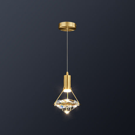 Modern Brass Crystal Pendant Light With Diamond Design - Led Bedroom Ceiling Lighting 1 /