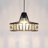 Modern Crystal Pendant Light With Black Metal Frame - Ideal For Dining Room Ceiling
