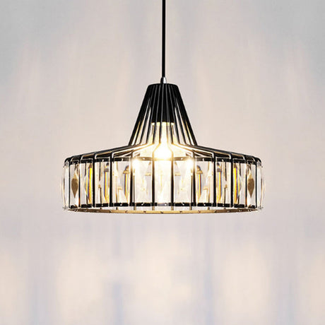Modern Crystal Pendant Light With Black Metal Frame - Ideal For Dining Room Ceiling