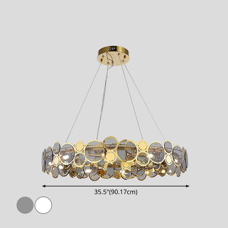 Crystal Bedroom Pendant Ceiling Light With Brass Finish Metal Fixture & Glass Shade - Large Size