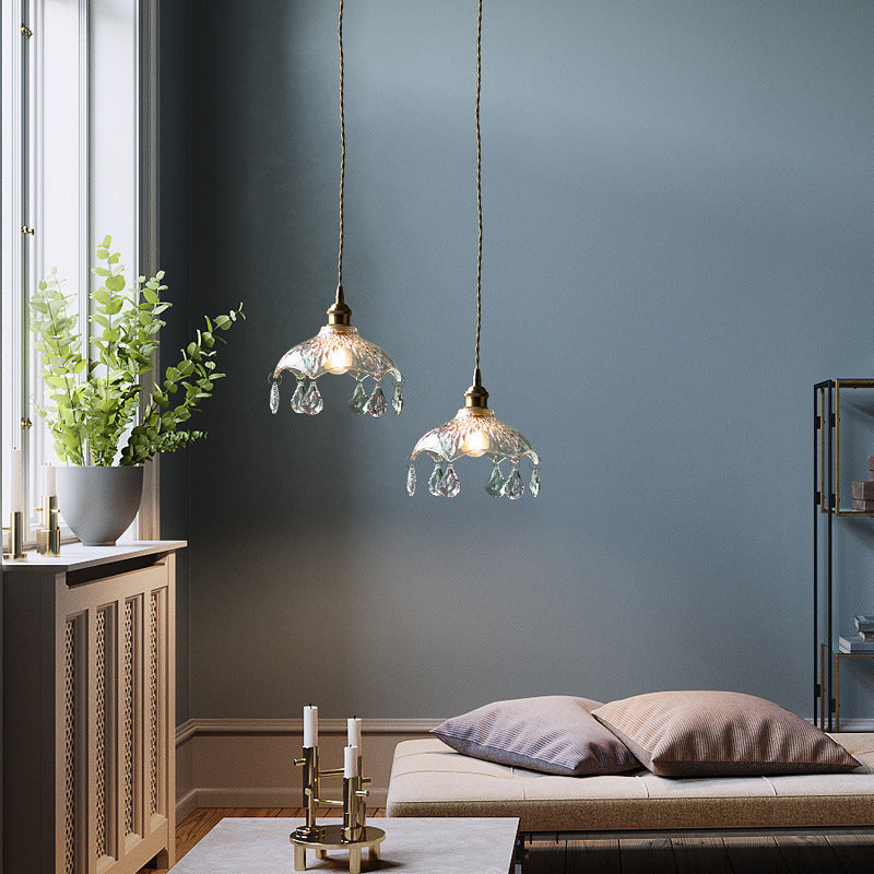 Mini Crystal Pendant Light With Brass Finish - Perfect For Coffee Shop Ambiance