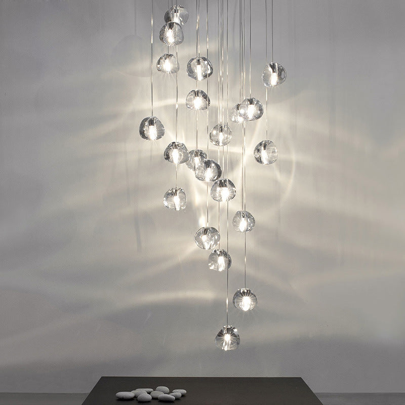Modern Nordic Led Clear Bubble Glass Mini Pendant Light - Round Stair Hanging Lamp