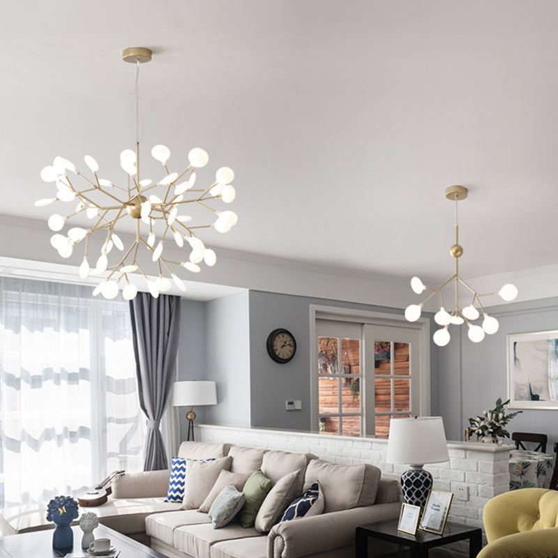 Contemporary Firefly Chandelier With Frosted Acrylic Lampshade For Living Room Ceiling