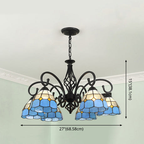 Tiffany Stained Glass Chandelier Light With 12 Adjustable Chains - Perfect For Living Room Ceiling