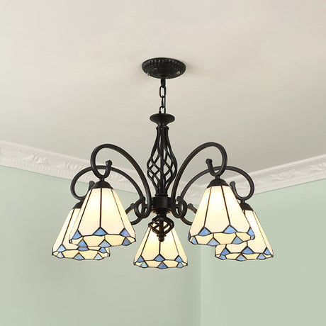 Tiffany Stained Glass Chandelier Light With 12 Adjustable Chains - Perfect For Living Room Ceiling