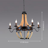 Industrial Rope Style Hanging Pendant Lamp With Adjustable Chain - Black Finish Candle Chandelier