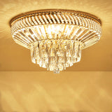 Contemporary Crystal Ceiling Light - 6-Light Bedroom Flush Mount In Gold