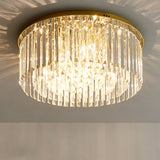 Contemporary Golden Crystal Ceiling Lamp - 6-Light Dining Room Flush Light Gold
